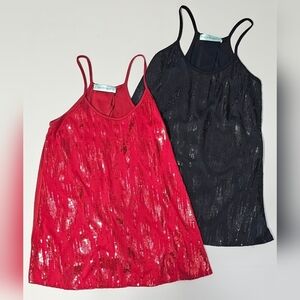 Set of 2 Chris & Carol Sequin Spaghetti Straps Cami Top Balck/ Red Sz Small